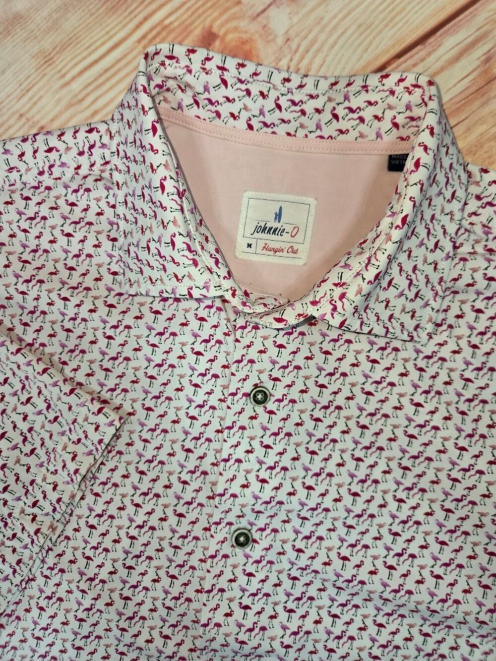 Johnnie-O Mens Flamingo Print Short Sleeve Shirt Medium Hangin Out